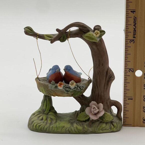Lot Of 2 Vintage AVON Blue Jay Birds Porcelain On Branch Nest Ceramic Figurine - Picture 4 of 16